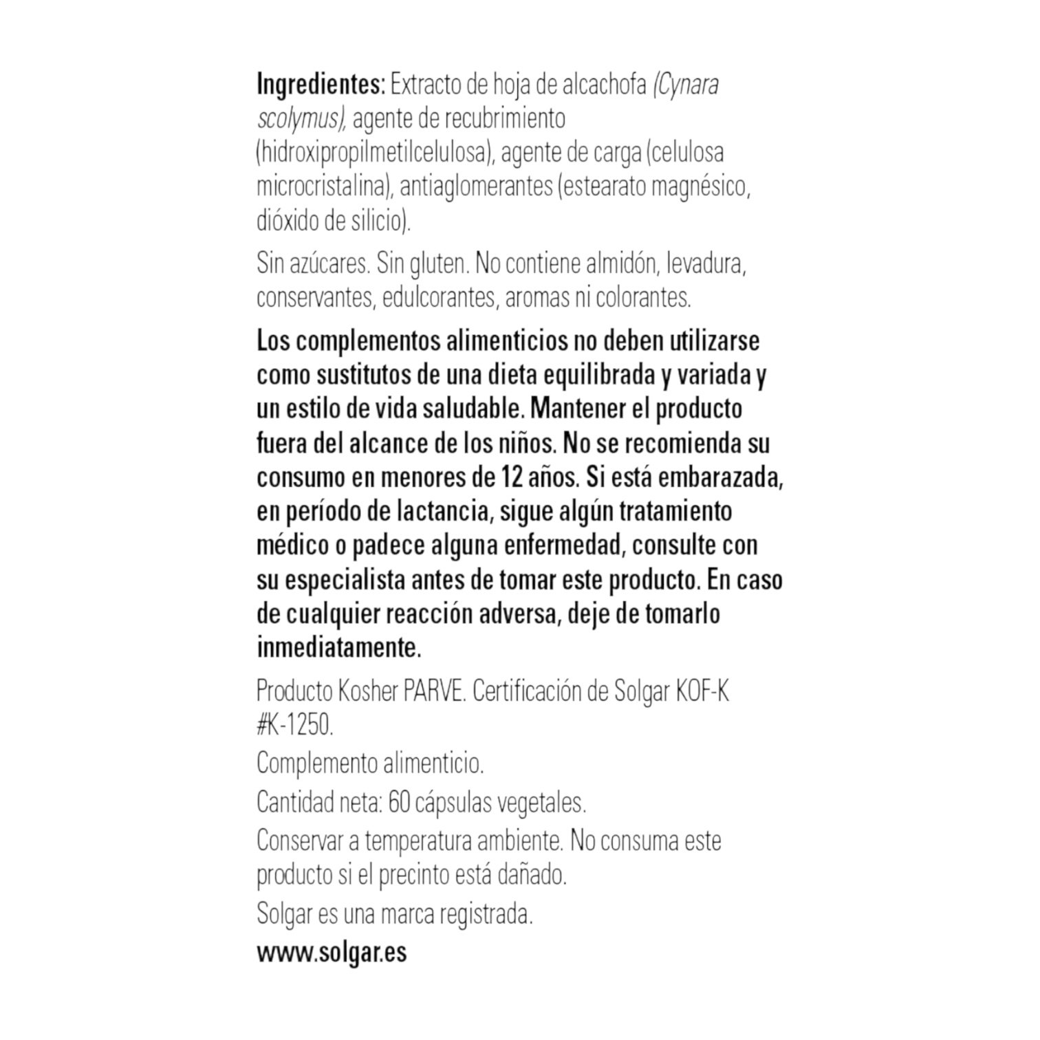 Alcachofa Solgar 60 Cápsulas - Imagen 2