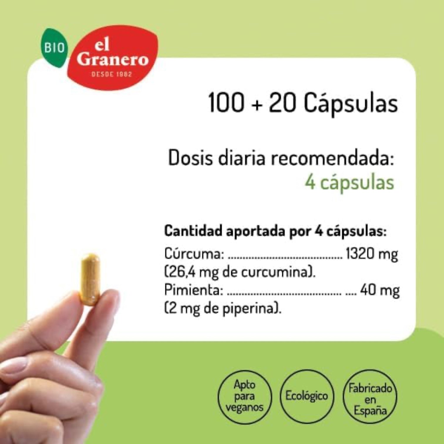 Cúrcuma y Pimienta Bio El granero 120 cápsulas - Imagen 2
