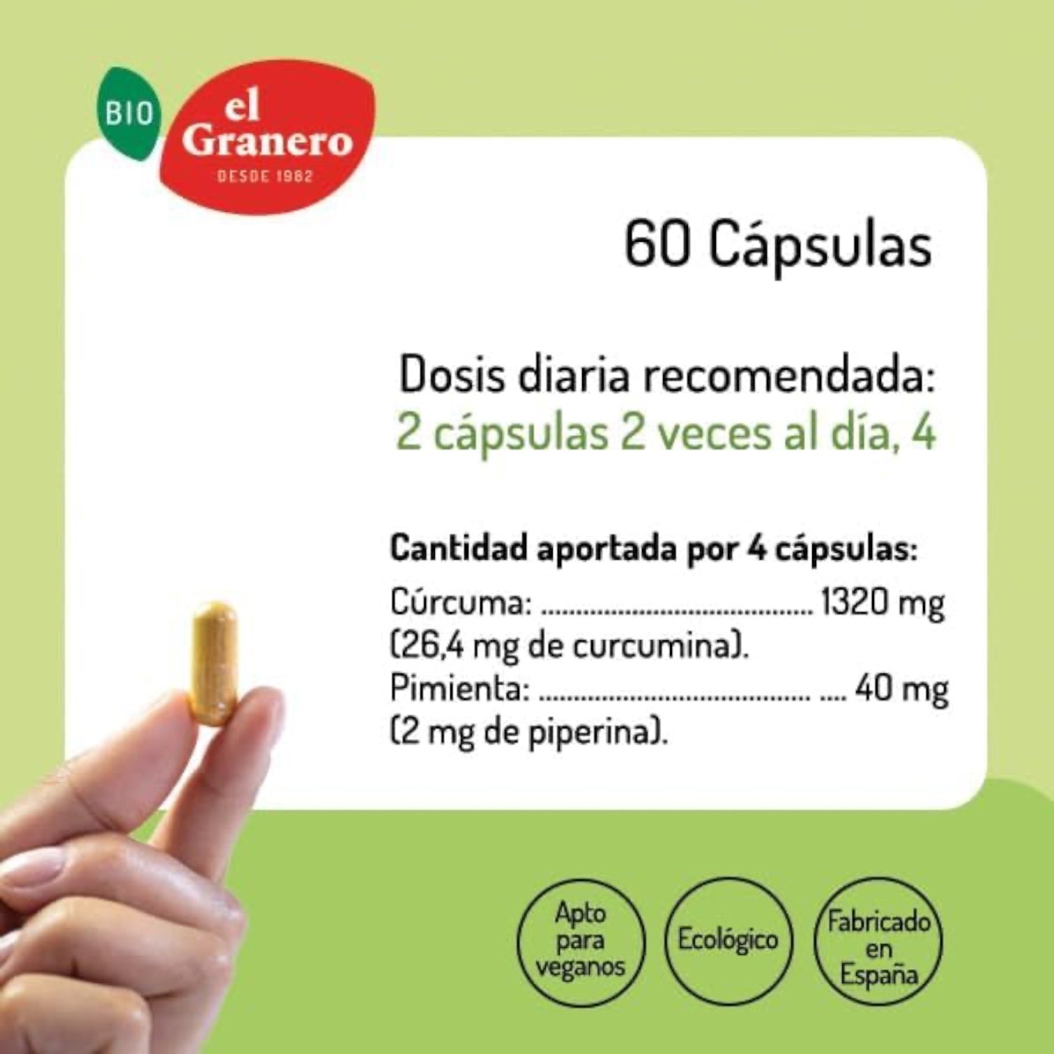 Cúrcuma y Pimienta Bio El granero 60 Cápsulas - Imagen 3