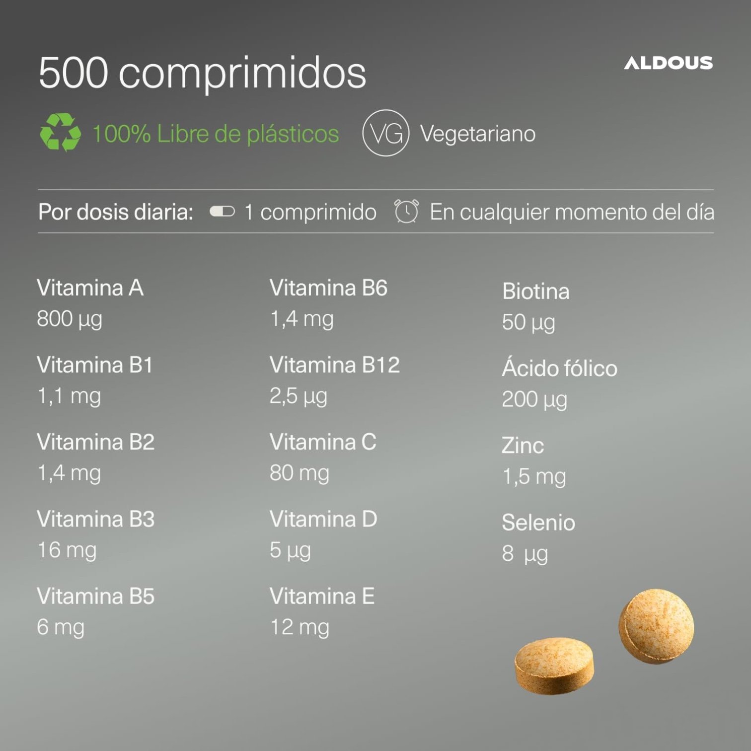 Multivitamínico Completo Aldous Bio 500 Comprimidos - Imagen 2