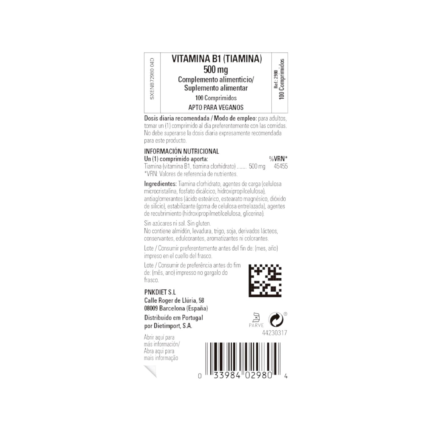 Vitamin B1 500 mg Solgar - Imagen 2