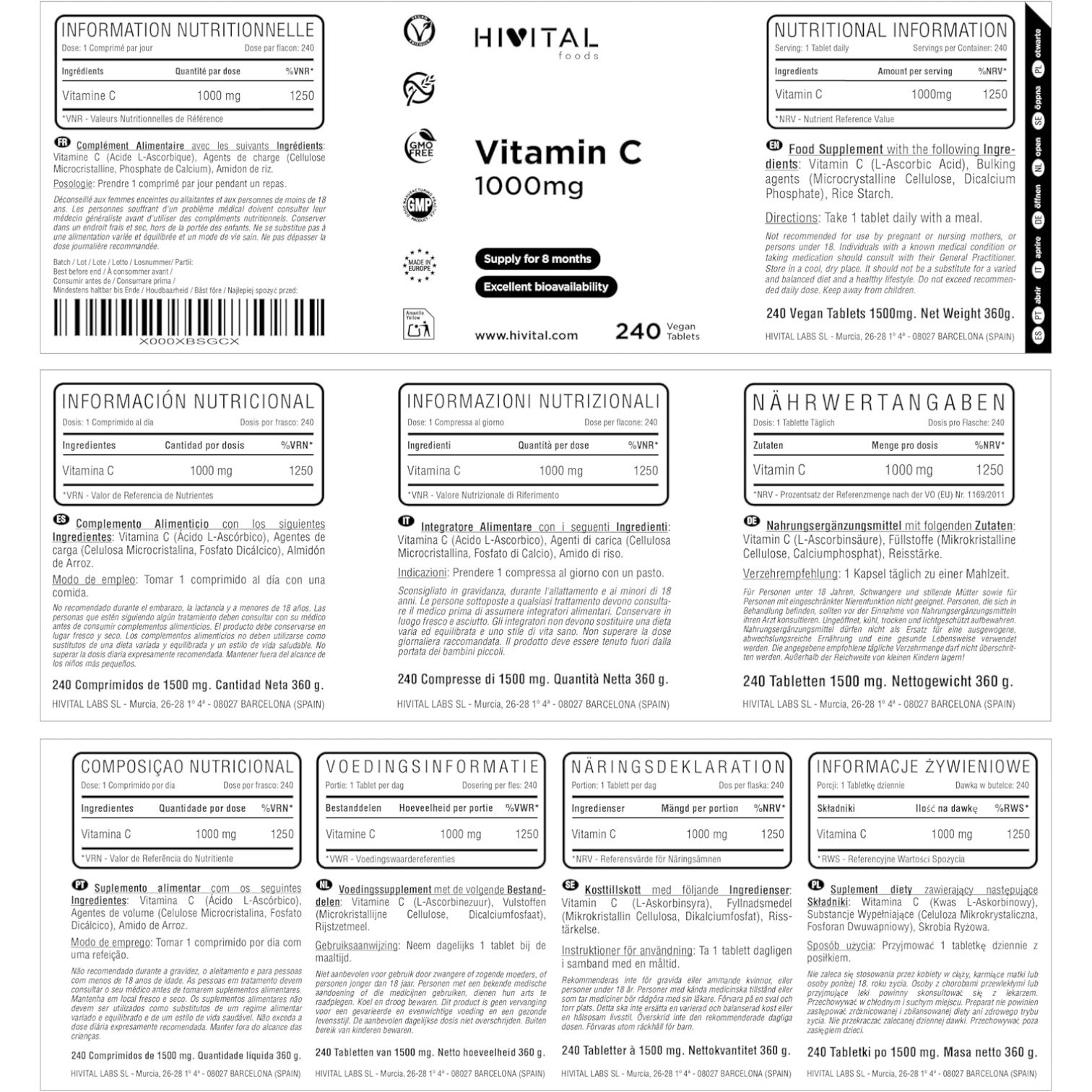 Vitamina C 1000 mg Hivital 240 Comprimidos - Imagen 2