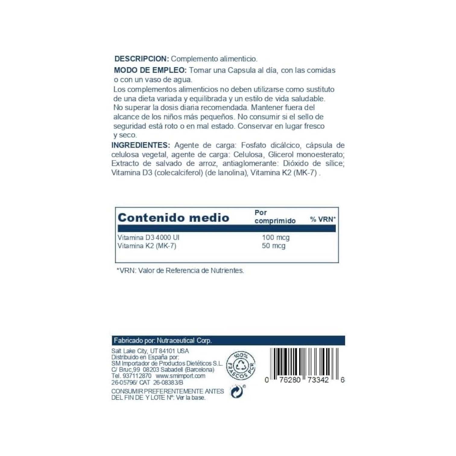 Vitamina D3 y K2 Solaray - Imagen 2