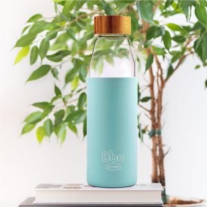 Irisana Botella de Agua Borosilicato y Bambú Azul