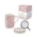 Set Taza de Té de Porcelana con filtro de Acero Inoxidable