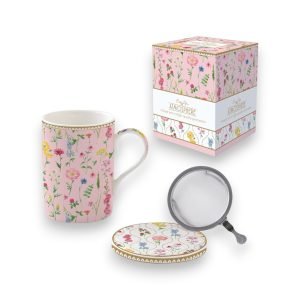 Set Taza de Té de Porcelana con filtro de Acero Inoxidable