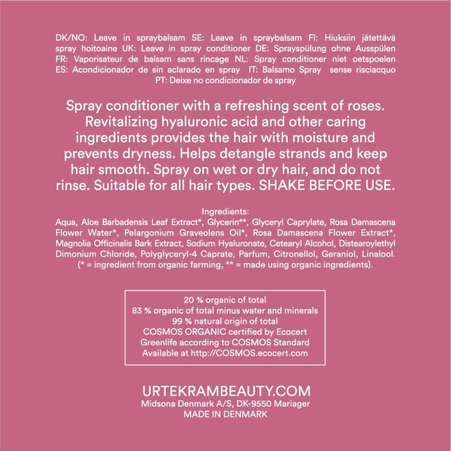 Urtekram Spray Acondicionador Rosas Eco Vegan - Imagen 4